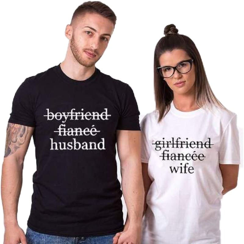 Husband and wife matching shirts