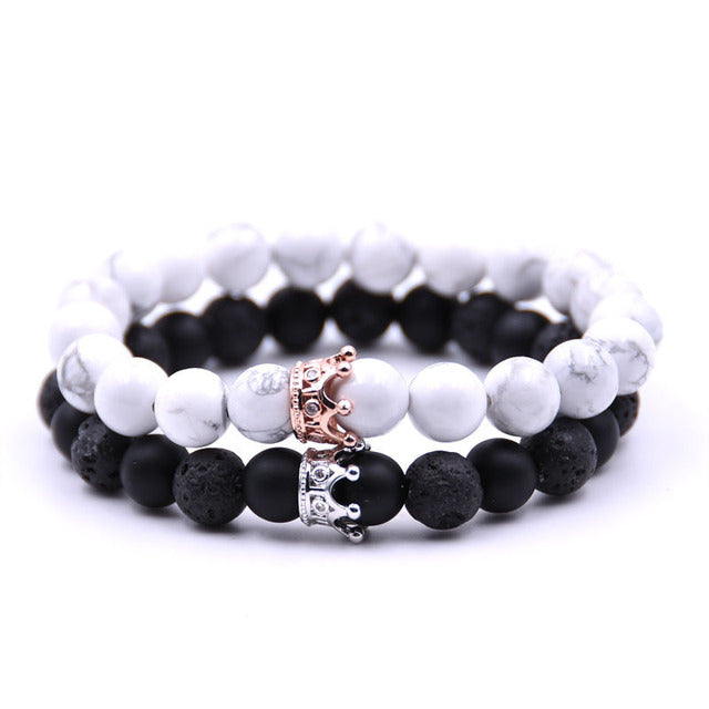 Matching black and white couples bracelets