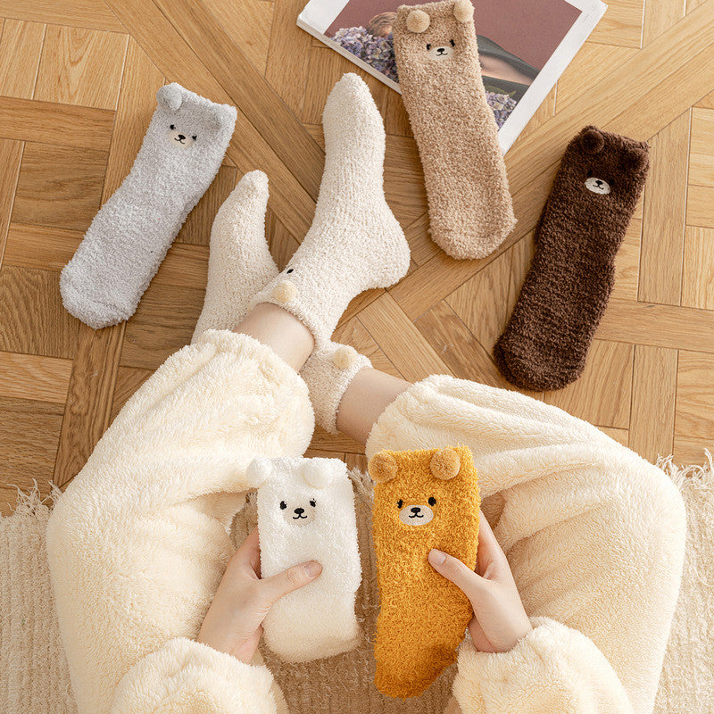 Plush bear couple socks