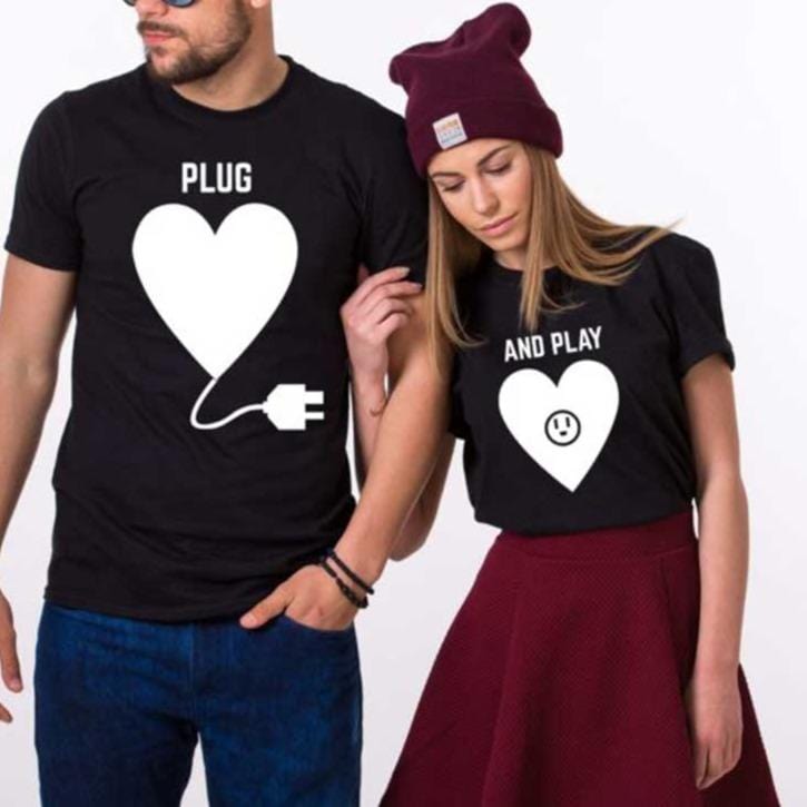Funny matching couple shirts play