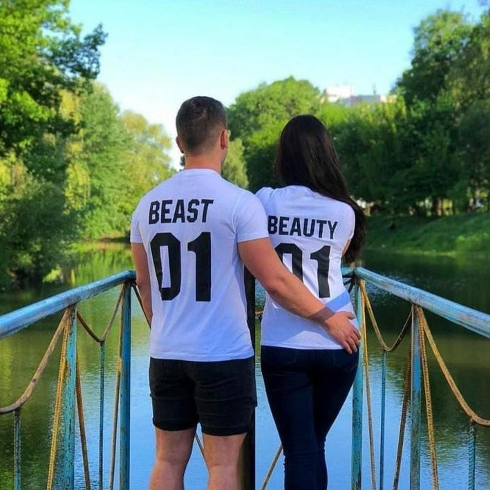 Funny couple shirts his beauty her beast