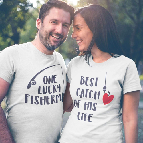 Cute couple shirts fishing
